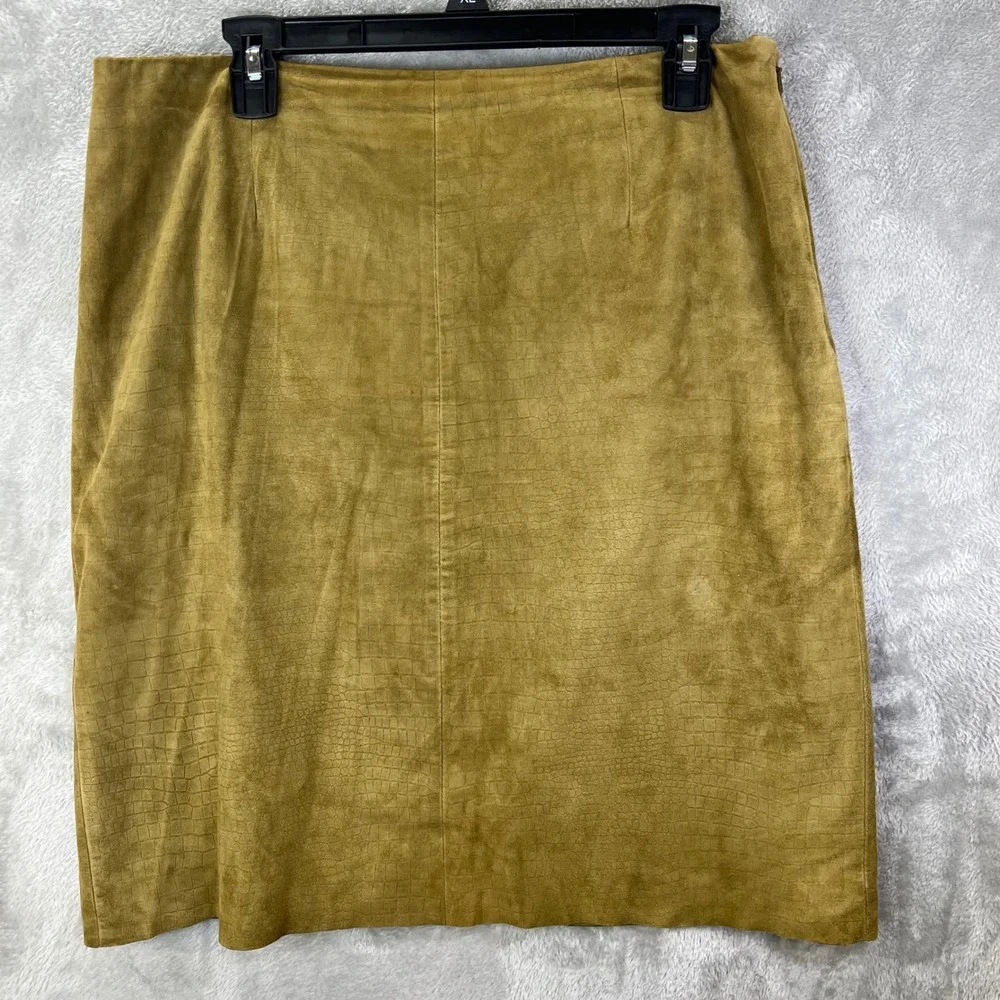 Worth Suede Leather Croc Embossed Pencil Skirt Sz 12 Quiet Luxury Academia‎